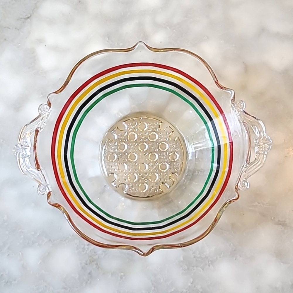 Vintage 1924 Hocking Lancaster Circus Paneled Hobnail Weave Dish EUC